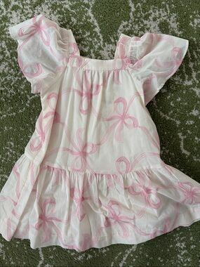 Zara White and Pink Bow Print Flutter Sleeve Dress with tags